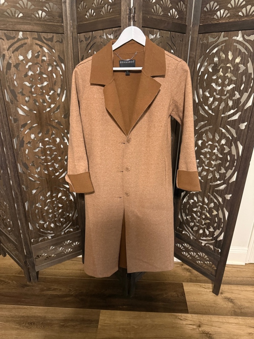 Bernardo Two-Tone Camel Coat with Darker Collar